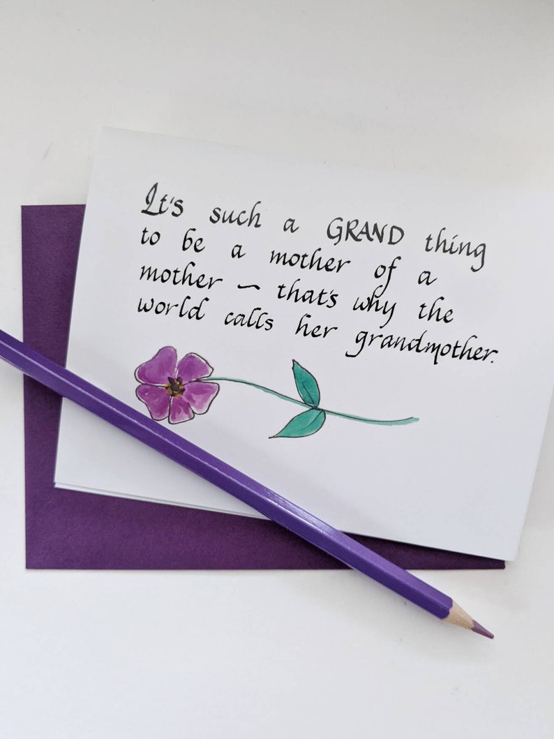 New Grandma Card, Handmade Greeting Cards, Congratulations Grandma, Handmade Calligraphy cards, New Grandparent, Congratulation Card image 2