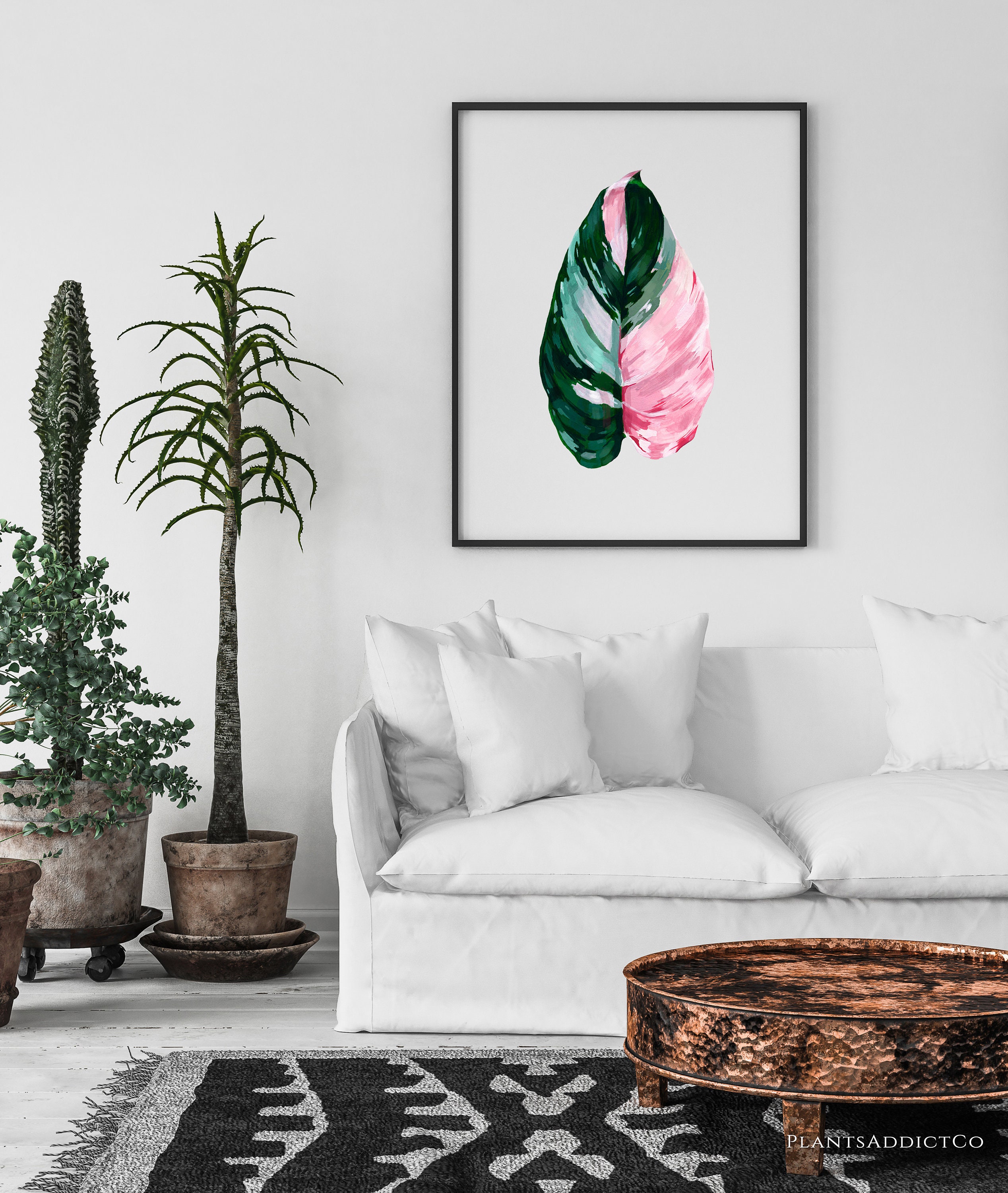 Pink Philodendron Art Print Tropical Plant Artwork | Etsy