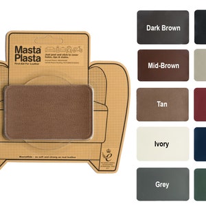 MastaPlasta Selbstklebende PREMIUM-LEDER-REPARATUR-Flicken 10cmx6cm. Farbe wählen. Erste-Hilfe-Set für Sofas, Autositze, Taschen, Jacken