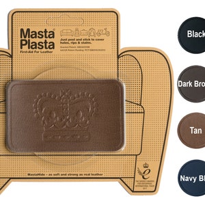 MastaPlasta selbstklebende PREMIUM Leder-Reparatur-Patches CROWN Design. 10cmx6cm groß. Farbe wählen. Erste-Hilfe-Set für Sitzmöbel, Taschen etc