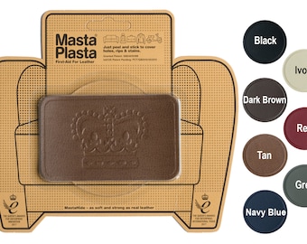 MastaPlasta Self-Adhesive PREMIUM Leather Repair Patches CROWN Design. 10cmx6cm (4x.2.4inch). Choose Colour. First-Aid for Seating, Bags etc