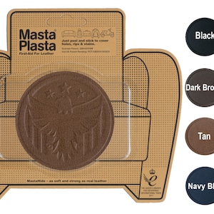 MastaPlasta Selbstklebende PREMIUM-Lederreparaturpatches ADLER-Design. 8cmx8cm groß sein. Farbe wählen. Erste-Hilfe-Set für Sitzmöbel, Taschen etc
