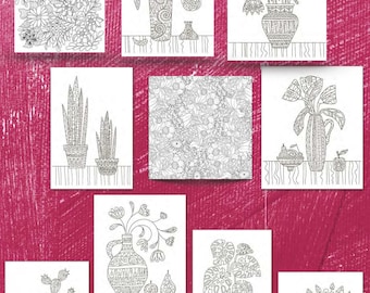Ten (10) Simple and Complex Flowers and Cacti Coloring Pages for Download. 8.5" x 11" printed Volume 1