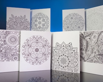 Stationery Set: 8 Beautiful Hand-drawn Mandela Designs to Color and Share. 5"x6.5"  with matching envelopes. VOL.3