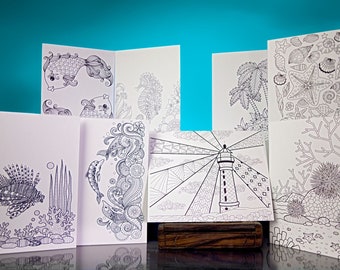 Stationery Set: 5' x 6.5" Lovely Seaside Designs to Color and Send. VOL. 4
