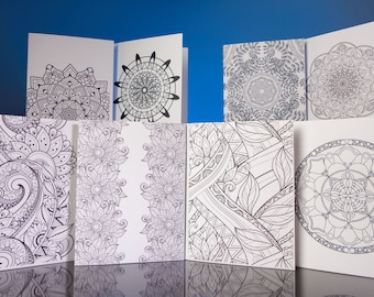 Stationery Set: 8 5"x6.5" bright white note cards with adult coloring designs and matching envelopes VOL 1.