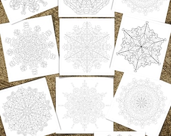 Ten (10) Simple and Complex Snowflakes and Mandalas to Color - 8.5" x 11" Printable Coloring Pages, Volume 8