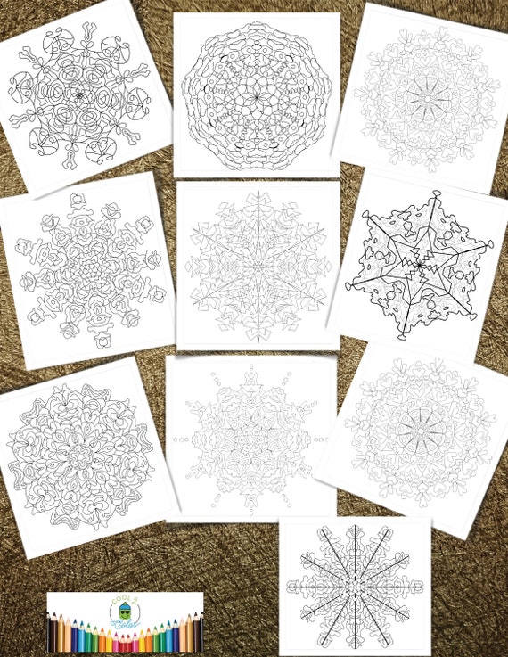 Ten 10 Simple and Complex Snowflakes and Mandalas to Color