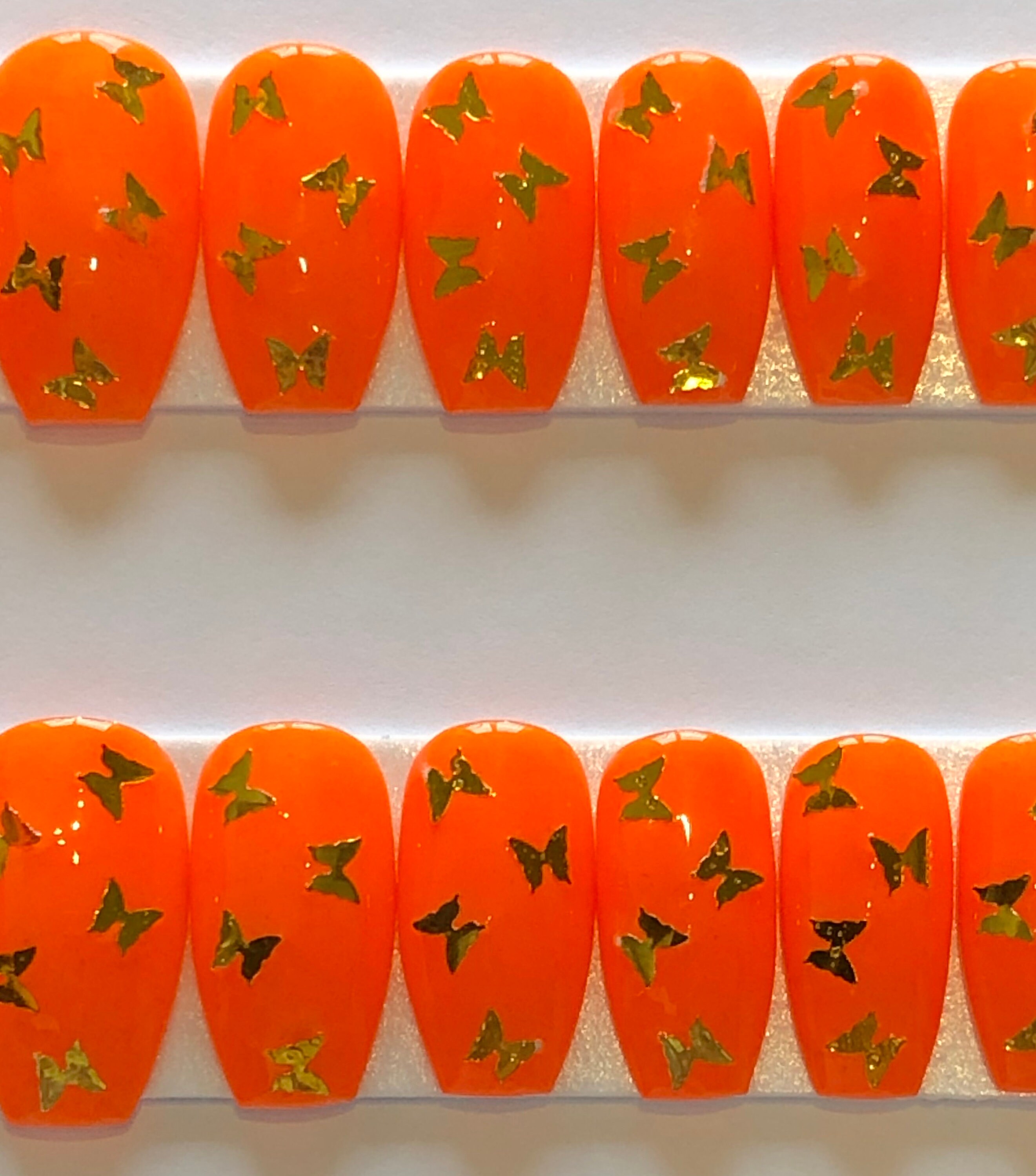Bright Orange Gold Butterfly Nails - Etsy