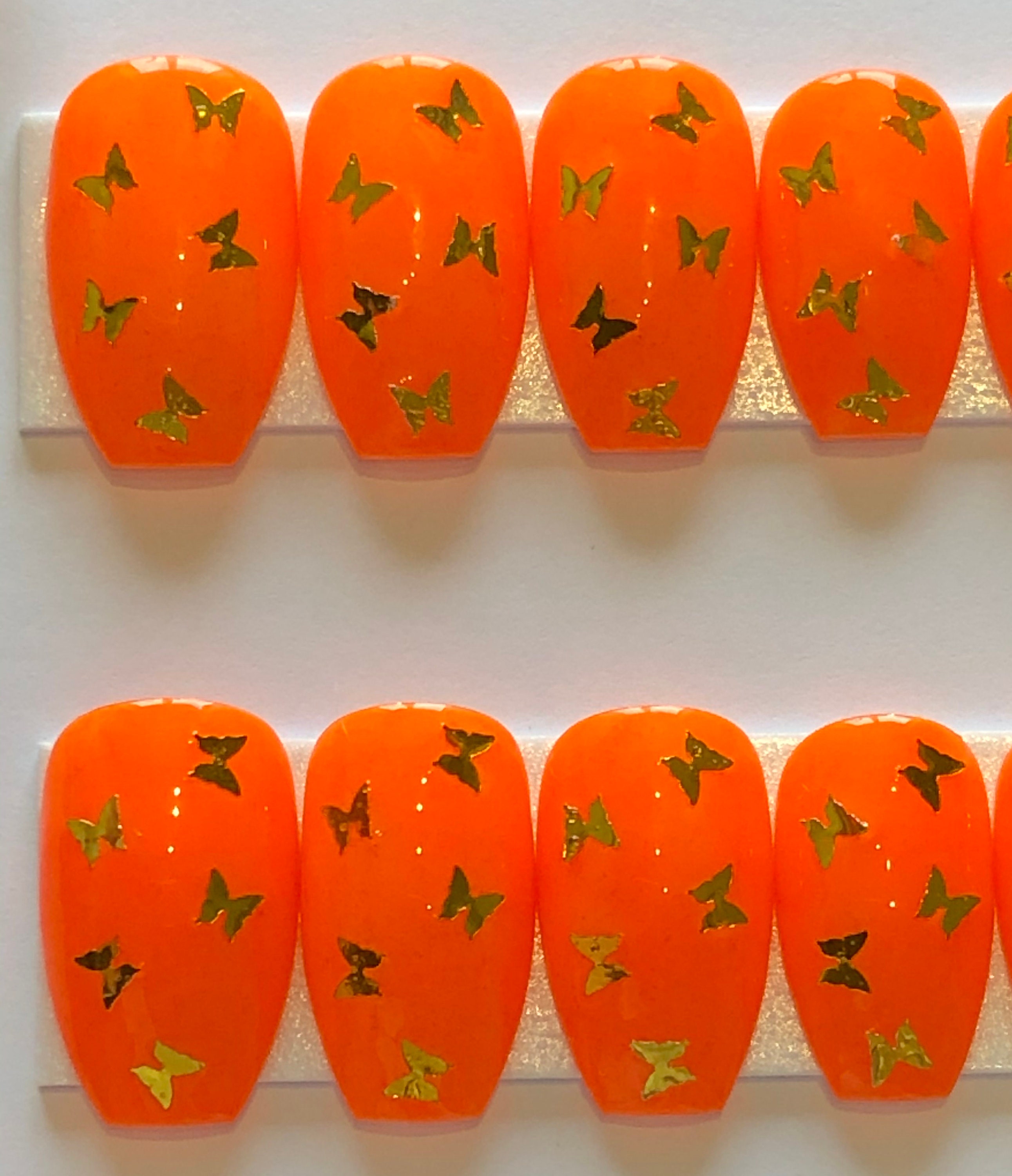 Bright Orange Gold Butterfly Nails - Etsy