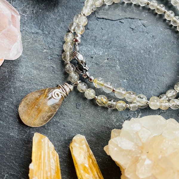 Golden rutile necklace/rutilated quartz/elvennecklace/fairycore/power necklace/healing stone necklace