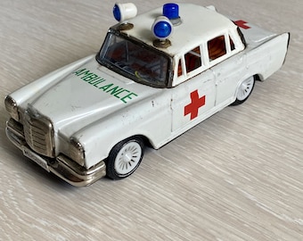 Vintage Japan Mercedes Ambulance Tin Litho Friction Toy ICHIKO Tin Car Made In Japan Inertial vehicle lot 5