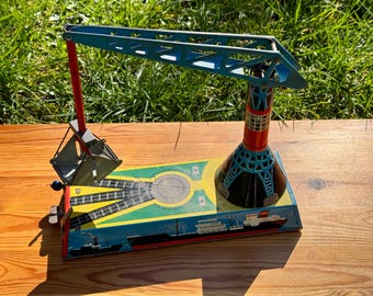 1960's Alps K-25 Tracked Power Shovel Crane Vintage Tin Toy Japan