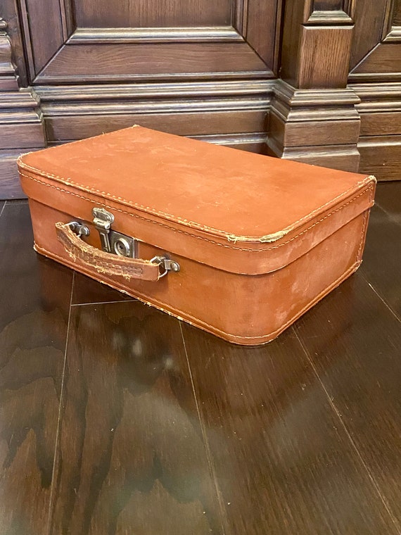 Vintage Leather Suitcase MidCentury Rare Leather Por… Gem