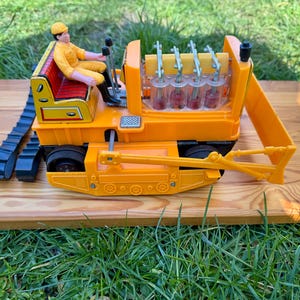 Vintage SH Horikawa Tin Bulldozer Japan 1960s Working, Lights & Scoop Action