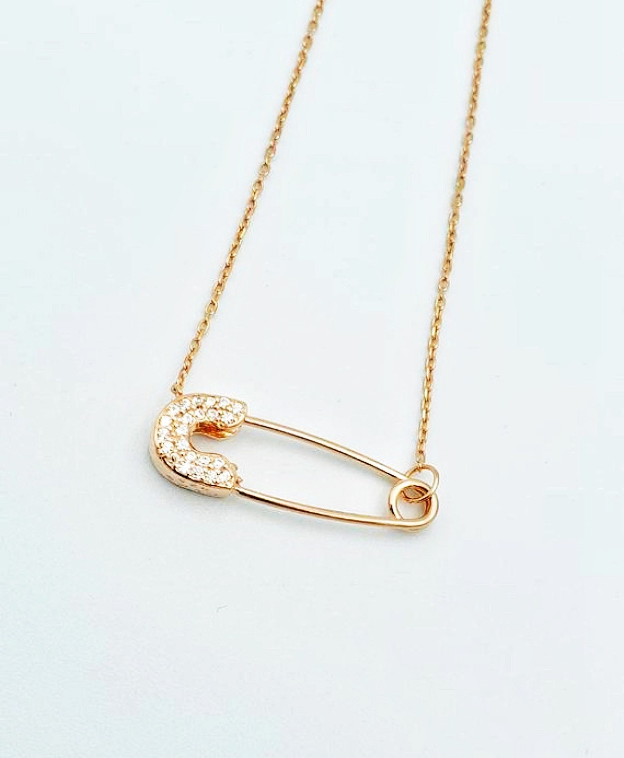 14k Gold plated Safety Pin Necklace Safety Pin Jewelry Rose Etsy