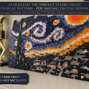 Patrón de cuentas Perler Noche Estrellada – Van Gogh Pixel Art (PDF) (Descarga digital)