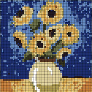 Van Gogh Sunflowers Perler Bead Pattern - intermediate 4-board masterpiece| 1:1 scale | Digital Pixel Art Guide