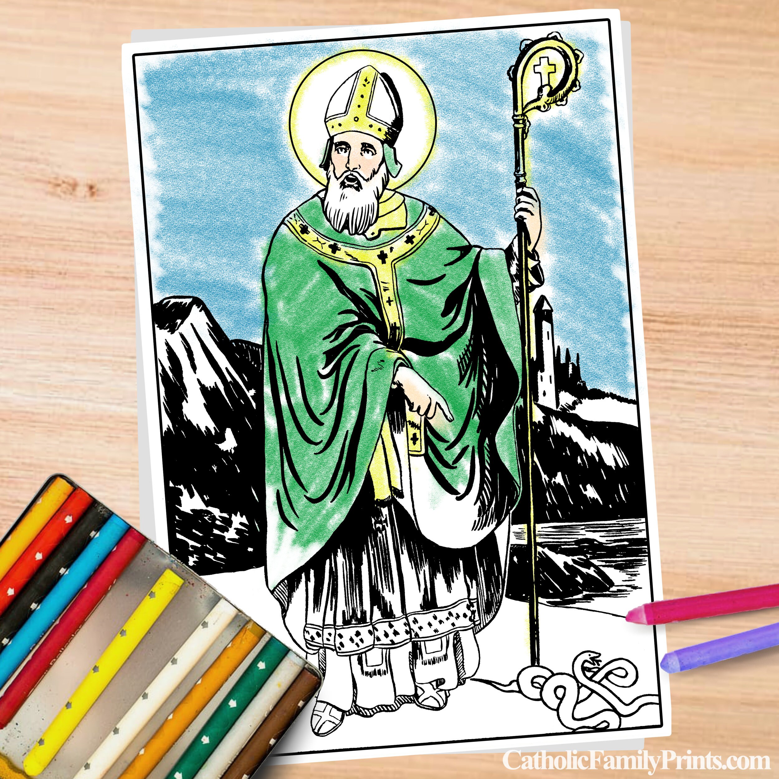 Saint Patrick Coloring Page for Catholics