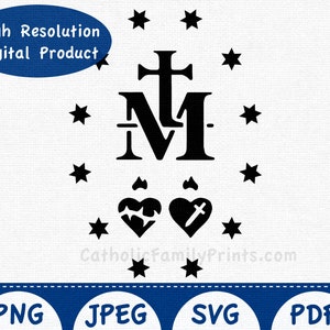 Wonderbaarlijke medaille van Maria met heilige harten digitale download