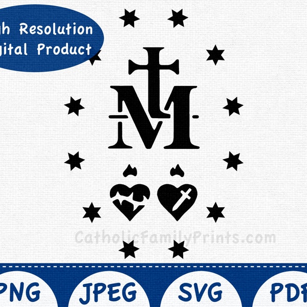 Miraculous Medal of Mary with Sacred Hearts Digital Download