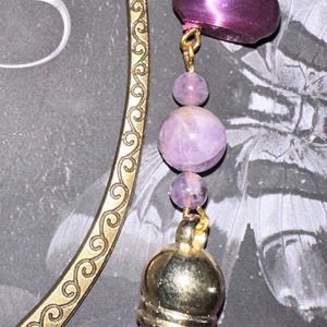 Amethyst Bookmark, Duck Charmed Bookmark, Beaded Bookmark, Metal Bookmark, Decorative Bookmark, Gold Hook Bookmark