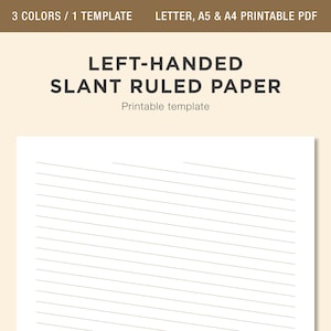Papel imprimible para zurdos, Papel con rayas inclinadas, Imprimible para zurdos, Cuaderno para zurdos, Cuaderno para zurdos, A4, A5 y Carta PDF