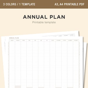 Annual Plan Printable, Annual Planner Template, Annual Reminder, Annual Action Plan, A4 PDF, A3 PDF