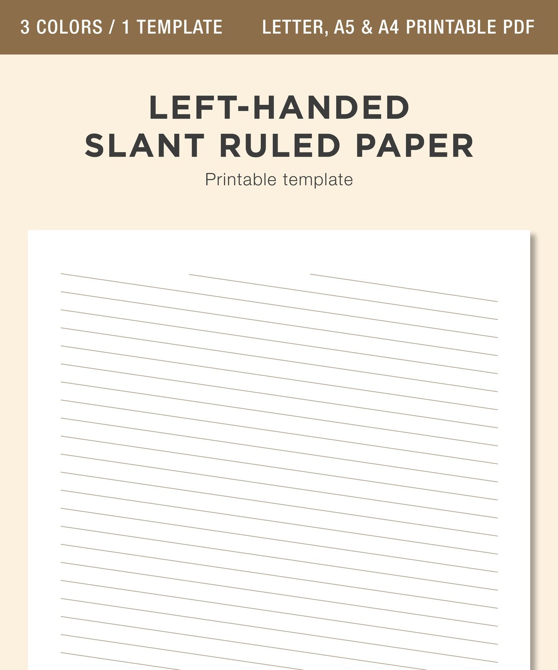 LEFTHANDED Printable Paper, Slantruled Paper, Lefty Printable, Lefty Notebook, Lefthanded
