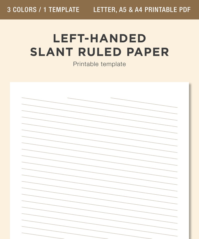 LEFTHANDED Printable Paper, Slantruled Paper, Lefty Printable, Lefty