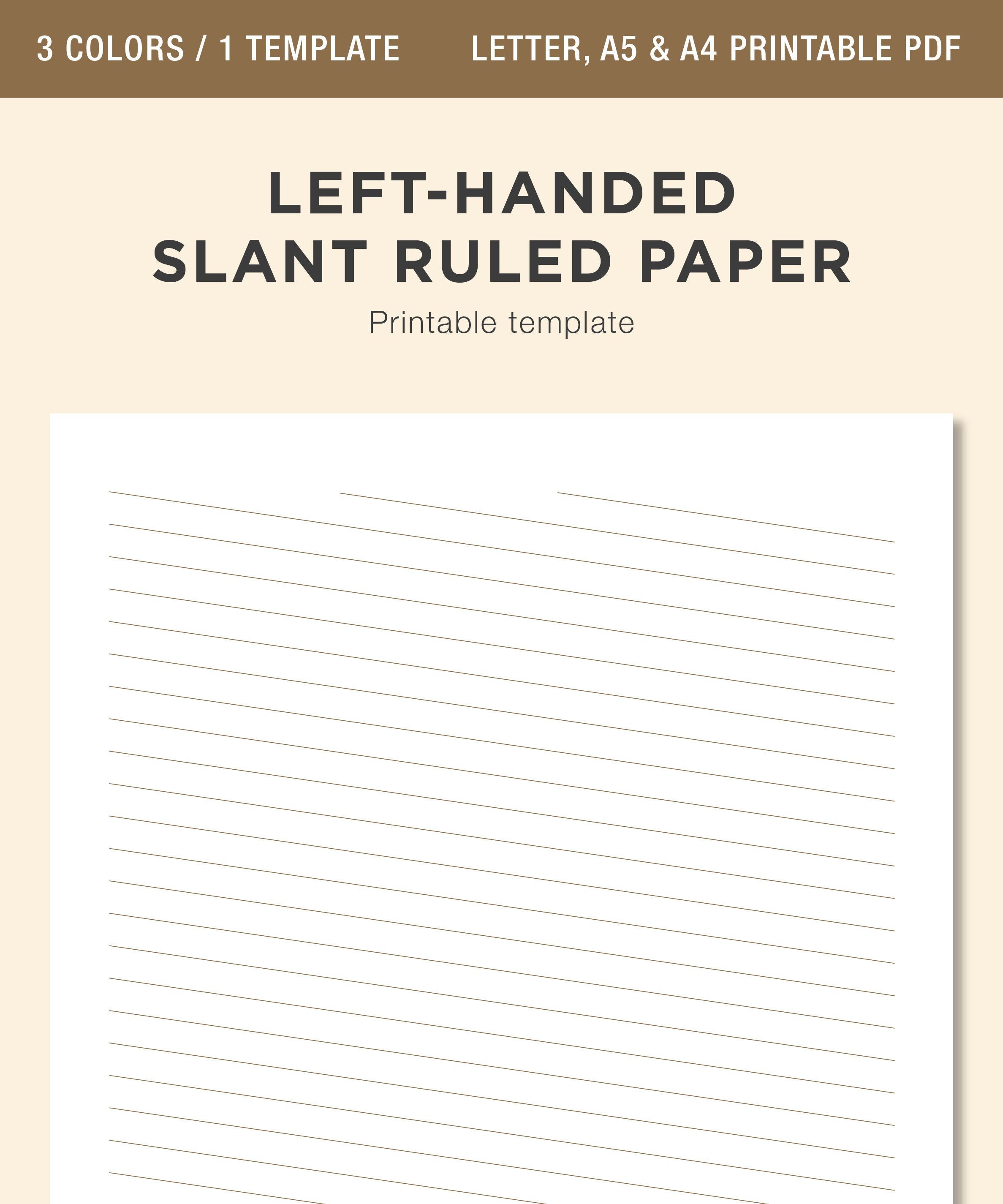 LEFTHANDED Printable Paper, Slantruled Paper, Lefty Printable, Lefty