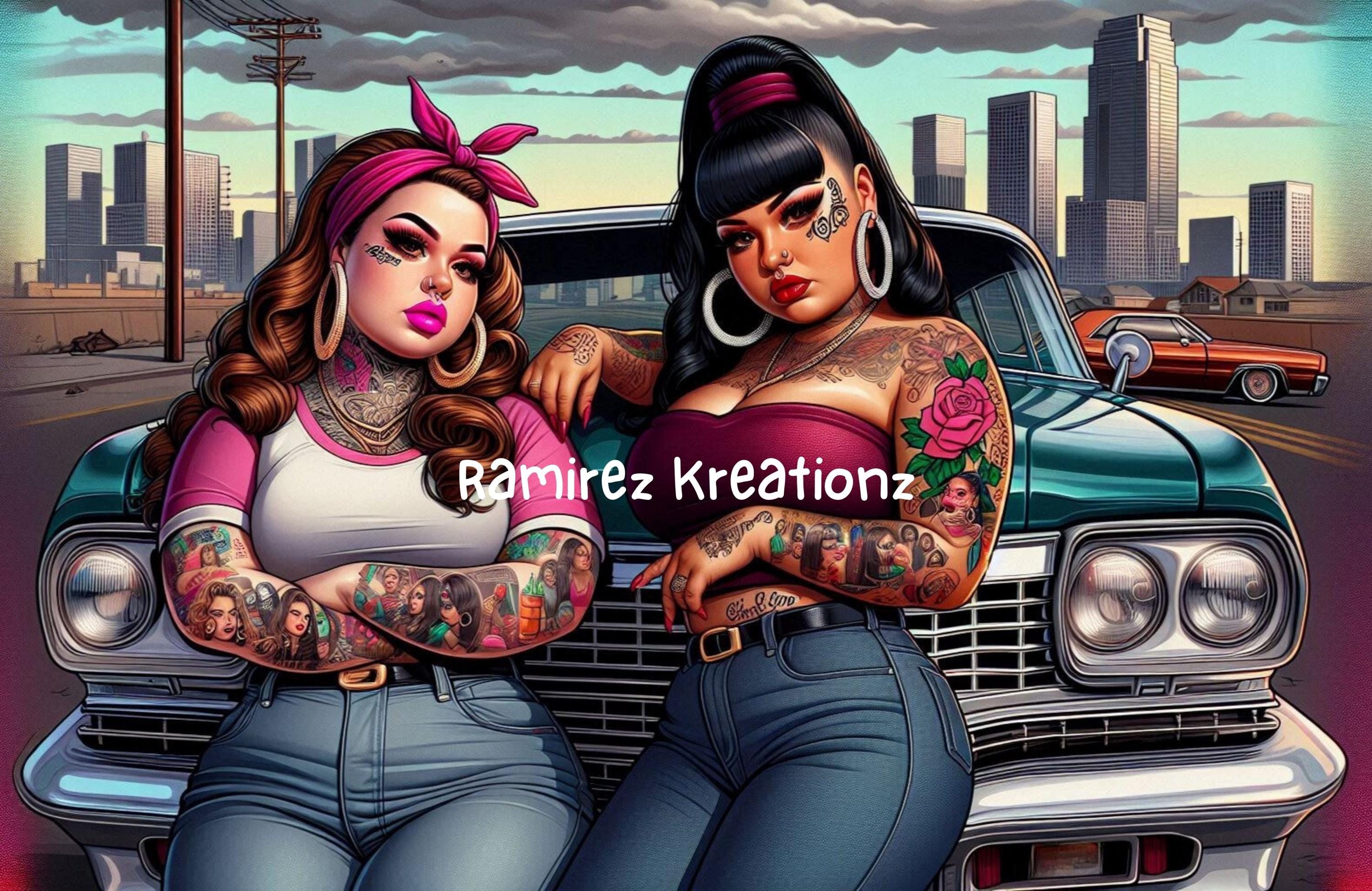 Lowrider Chola Art Print | Chicano PNG, Sublimation (digital File