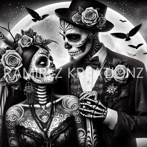 Couple Dia De Los Muertos / Sugar Skull / Squelette / PNG / Art numérique