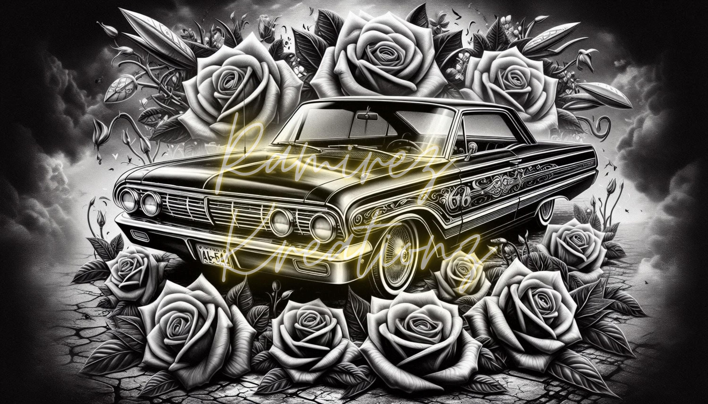 1964 Ford Galaxie Lowrider / Lowrider Art / Chicano Art / Digital Art /  Sublimation / PNG / DTF Print, image size:3000x1714