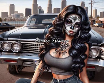 Chola Catrina / Dia De Los Muertos / Chicana / Lowrider / Art numérique / PNG / Sublimation