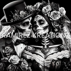 Couple Dia De Los Muertos / crâne en sucre / png / sublimation / art numérique