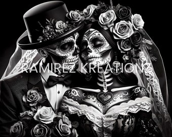 Dia De Los Muertos Couple / sugar skull / png / sublimation / digital art