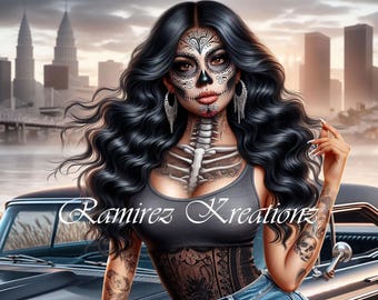 Catrina Chola / Dia De Los Muertos / Chola / Chicana / Latina / Art numérique / PNG / Sublimation