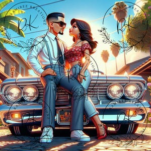 Chicano Couple / Hispanic Couple / Digital Art / PNG / Sublimation / DTF Print