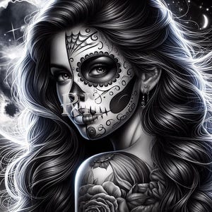 Half Woman Half Catrina / Dia De Los Muertos / Day Of The Dead / PNG / Sublimation / Digital Art / Chicano Arte