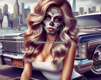 Catrina / Chicana / Chola / Dia De Los Muertos / Day Of The Dead / Art numérique / PNG / Sublimation