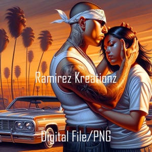 Sunset Chicano Couple / Digital Art / PNG / Sublimation / Lowrider / Cholo / Chola
