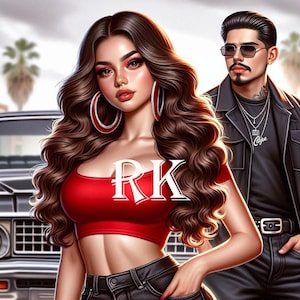 Chicano Couple / Lowrider / Digital Art / PNG / Sublimation