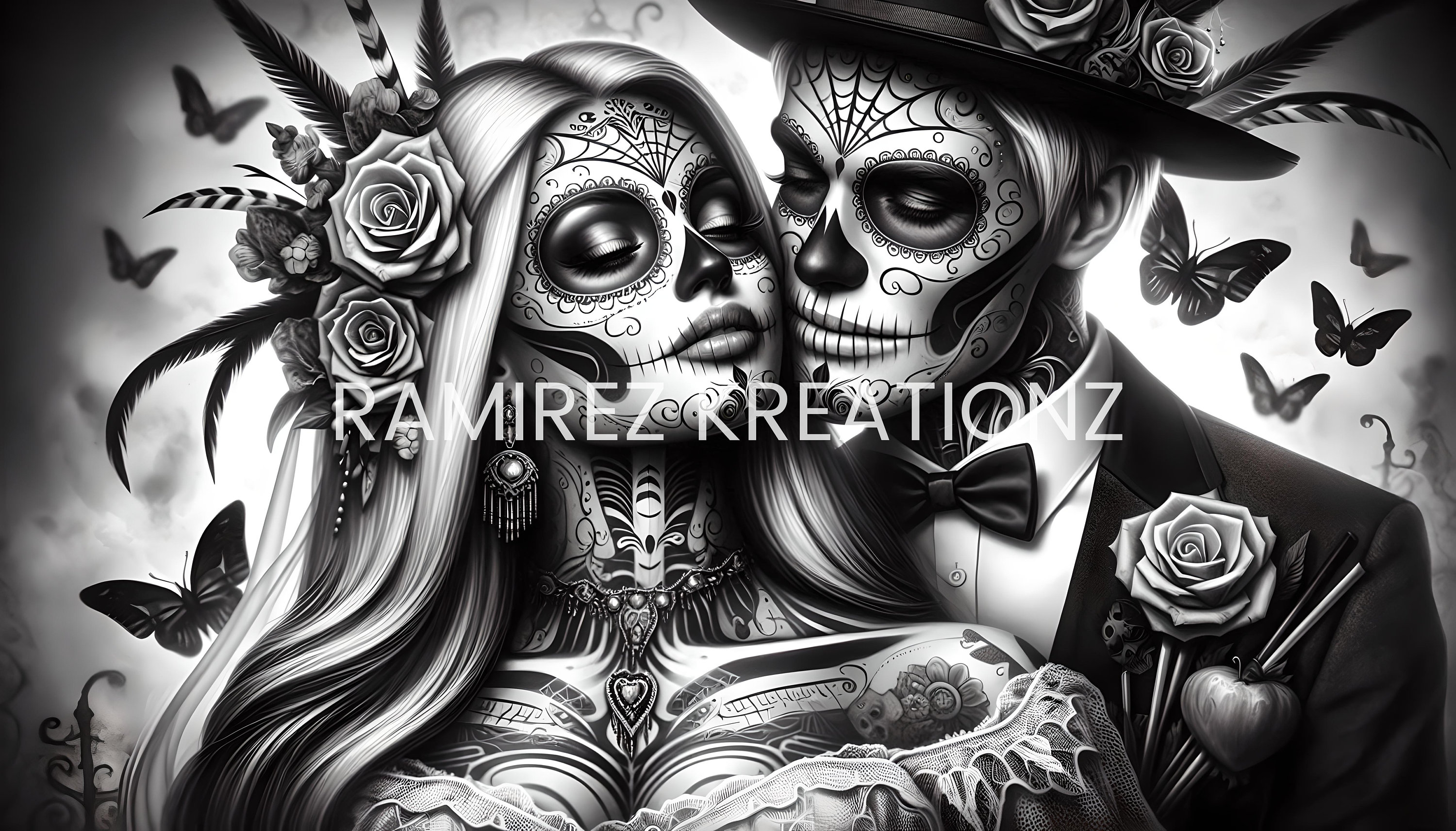 Dia De Los Muertos Couple / Digital Art/ Sugar Skull / PNG / Sublimation