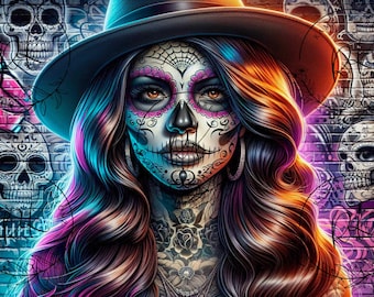 Chola / Catrina / Dia De Los Muertos / Day Of The Dead / Impression DTF / Art numérique / Sublimation