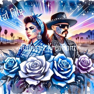 Chicano Couple / Lowrider Art / Chicano Art / Cholo / Chola / Digital Art / PNG / Sublimation