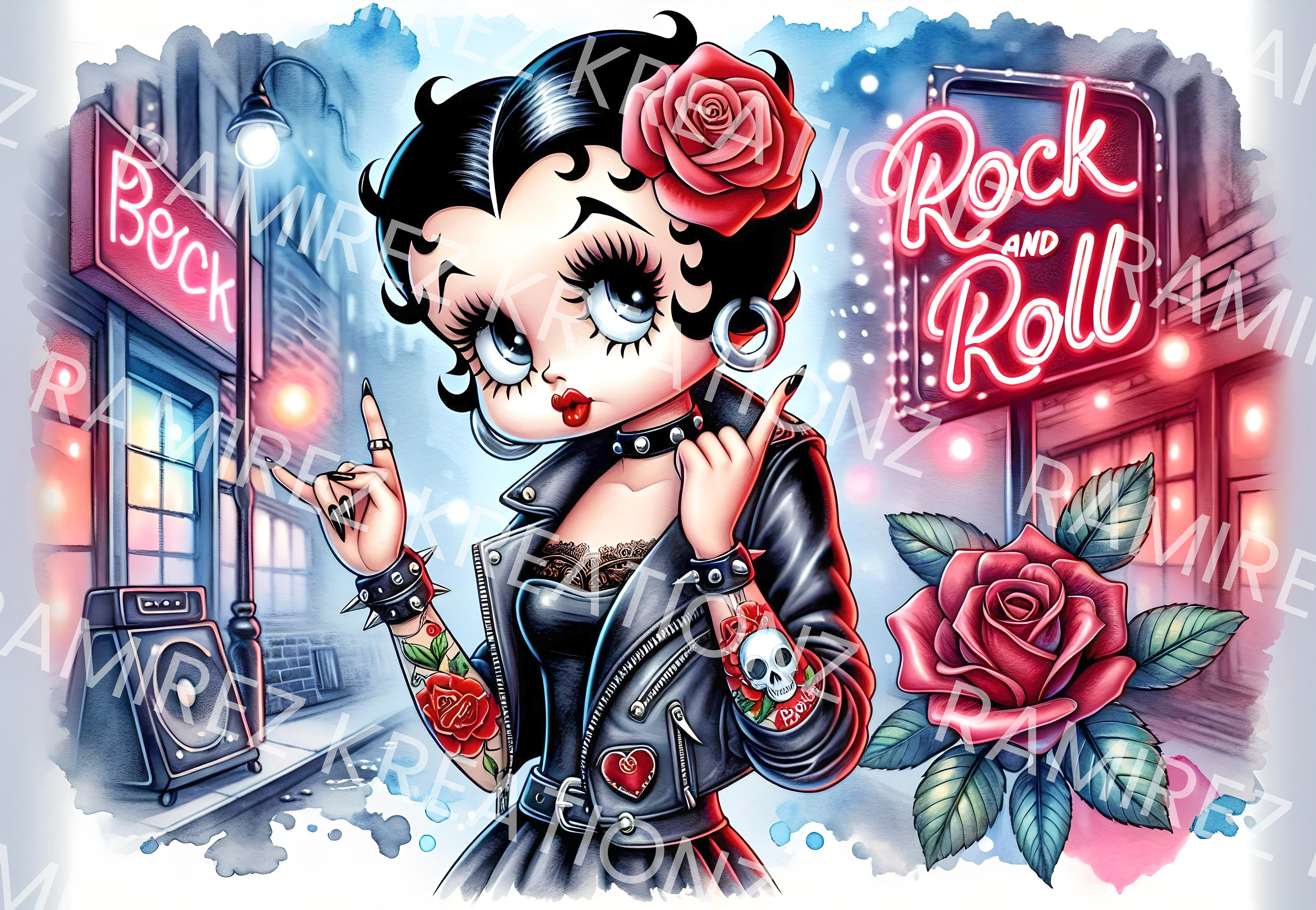 Rock N Roll Betty / Betty Rock / Tumbler Wrap / PNG / Digital Art