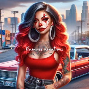 Lowrider Girl / Digital Art / PNG / Sublimation / DTF Print / Chicana / Lowrider / Chola / Lowrider Arte / Chicano Art