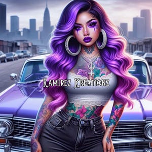 Lowrider Girl / Digital Art / PNG / Sublimation / DTF Print / Chola / Chicana / Lowrider Art / Chicano Art