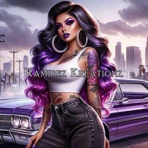 Lowrider Girl / Chola / Chicana / Lowrider Arte / Digital Art / PNG / Sublimation / DTF Print